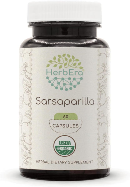 Sarsaparilla Organic 120 Capsules | Natural Herbal Supplement | Certified Organic Vegetarian Capsules with Organic Sarsaparilla (Hemidesmus indicus) Dried Root (120 Capsules)