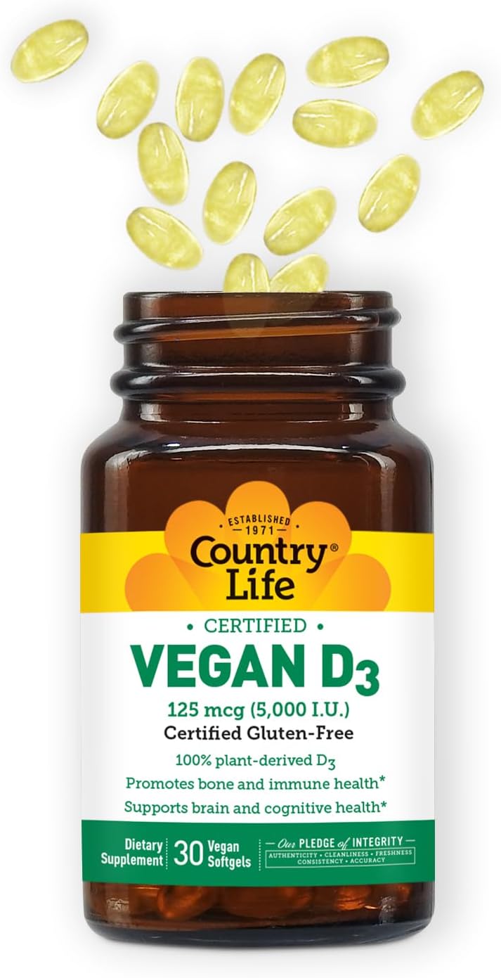 Country Life Vegan D3 5000 IU – Plant-Derived Vitamin D3 from Lichen – 30 Softgels - görsel 7