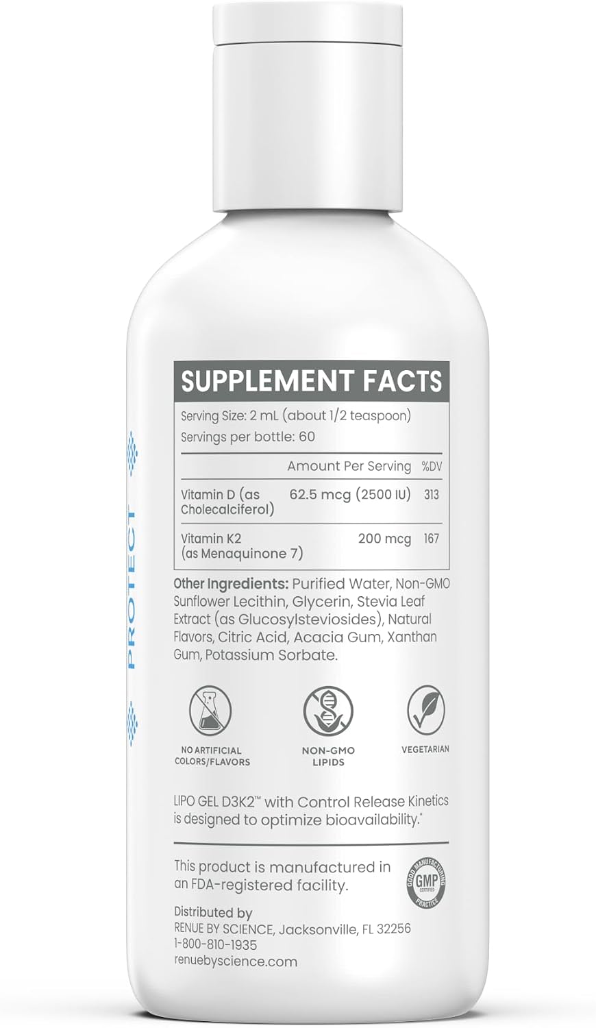 Renue By Science Vitamin D3 K2 Liposomal Gel - High Strength D3 & K2 Supplement with 2500 IU Vitamin D3 and 200 mcg Vitamin K2 per Serving, Non-GM, Allergen-Free, Made in the USA - görsel 3