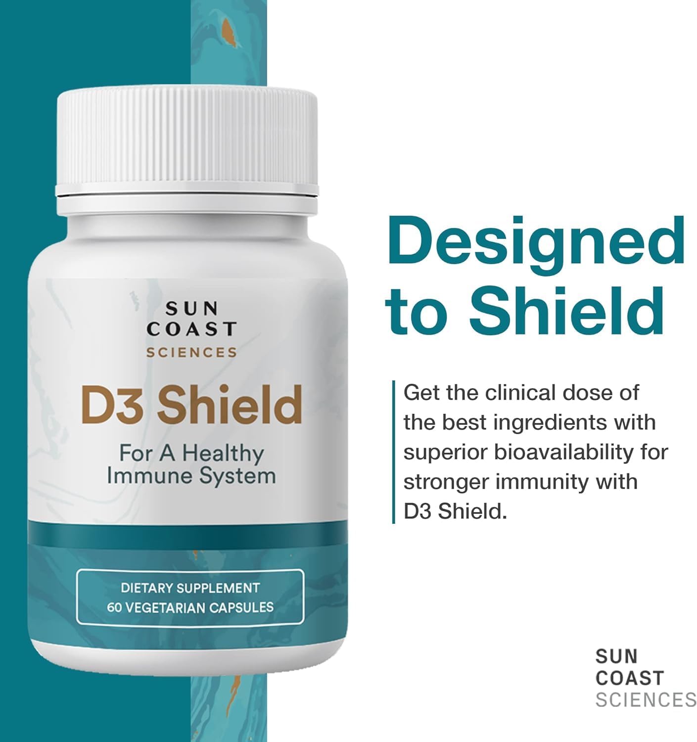 Sun Coast Sciences D3 Shield - Vitamin D3 5000 IU with K2 MK-7, Calcium and BioPerine | 60 Vegetarian Capsules - görsel 3