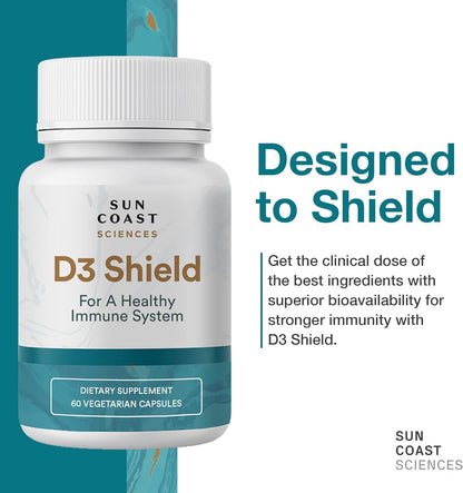 Sun Coast Sciences D3 Shield - Vitamin D3 5000 IU with K2 MK-7 and Calcium - 60 Vegetarian Capsules