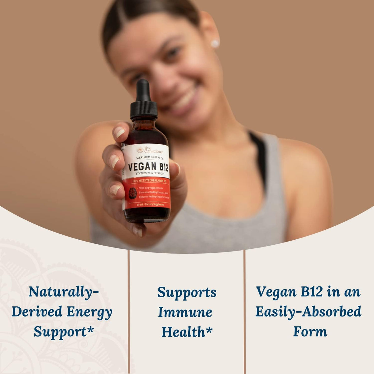 Live Conscious Vegan Vitamin B12 Sublingual Liquid Drops – Methylcobalamin 5000mcg (2 Pack) - görsel 2