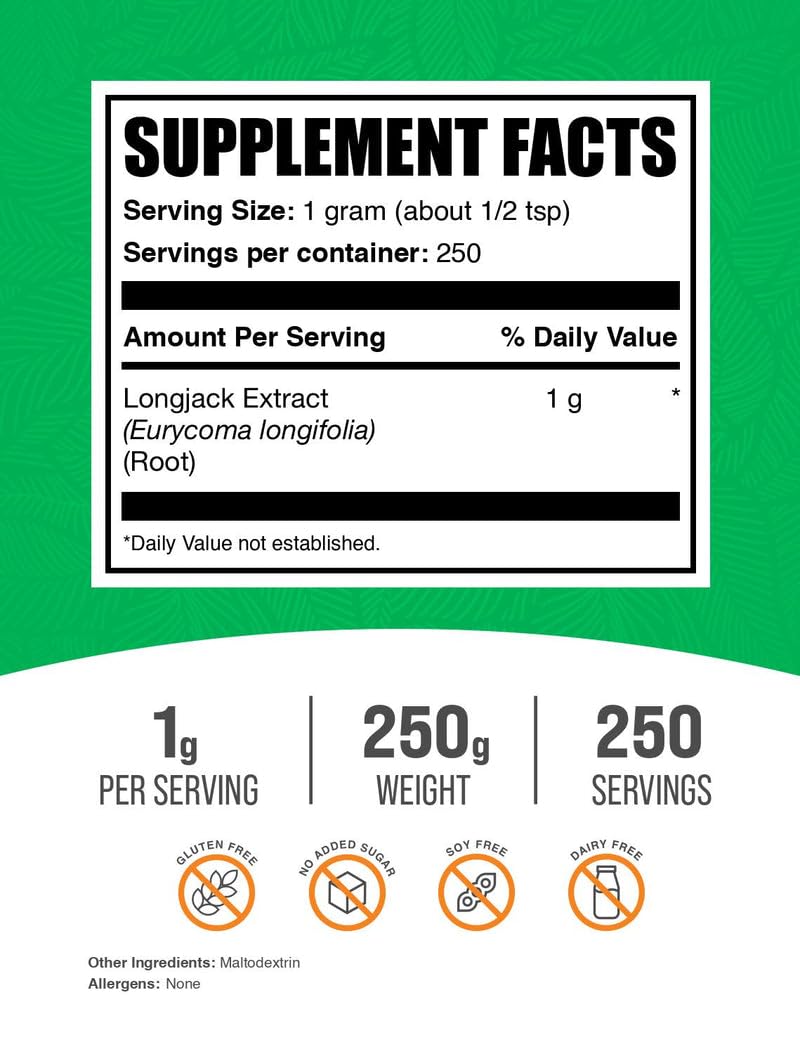 BulkSupplements.com Longjack Extract Powder - Tongkat Ali Extract, Gluten-free, 1g per Serving, 250g (8.8 oz) - görsel 2