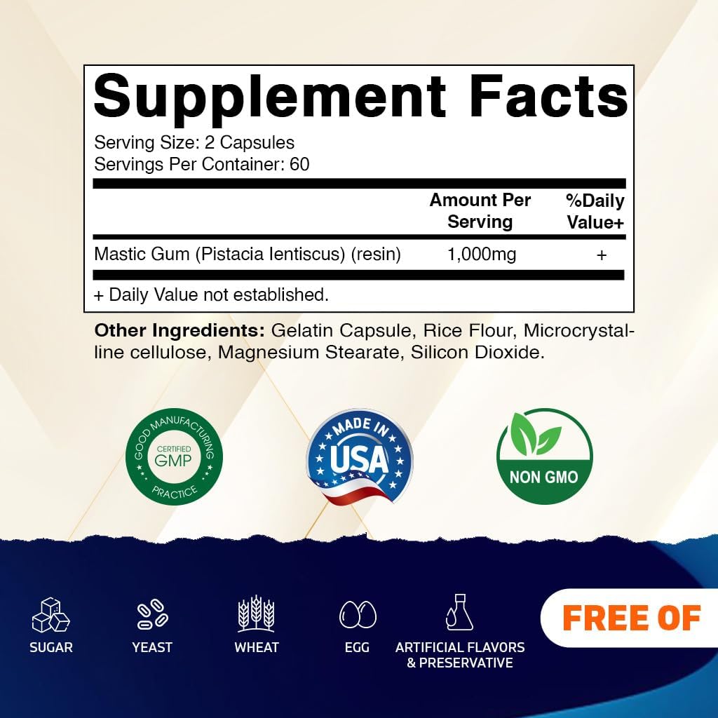 Vitamatic Mastic Gum 1000mg – Digestive, Gastrointestinal, Immune & Oral Support (120 capsules) - görsel 2