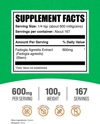 BulkSupplements.co.uk Fadogia Agrestis Extract Powder – 600mg per Serving, 100g