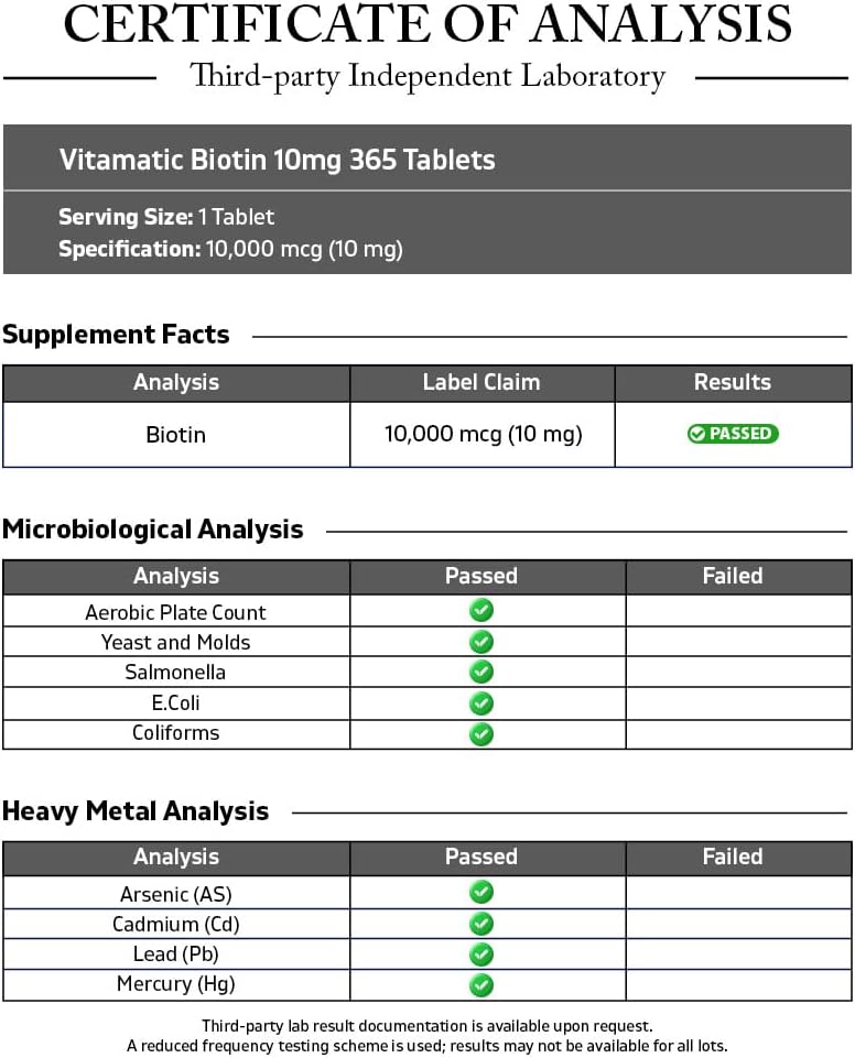 Vitamatic Biotin 10,000 mcg (10 mg) - 365 Vegan Tablets for Hair, Skin and Nails - görsel 3