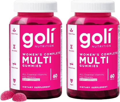 Goli Women's Multi Gummies - Complete Daily Multivitamin with All 13 Essential Vitamins, Biotin, Zinc - Supports Hair, Skin, Nails, Immune System - Vegan, Non-GMO - 60 Gummies (2 Pack)