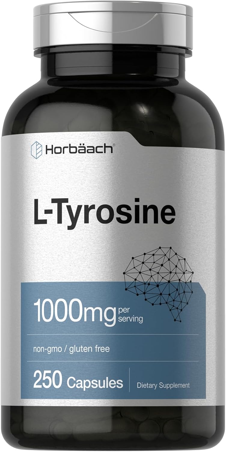 Horbäach L-Tyrosine 1000mg, 250 Capsules - Amino Acid Supplement, Non-GMO & Gluten-free - görsel 1