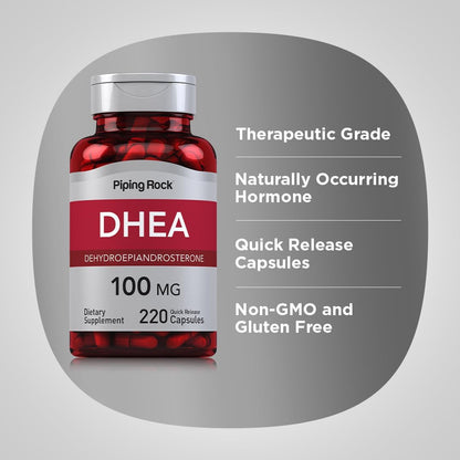 Piping Rock DHEA Supplement for Women and Men | 220 Quick Release Capsules | 100mg | Dehydroepiandrosterone | Non-GMO, Gluten-free