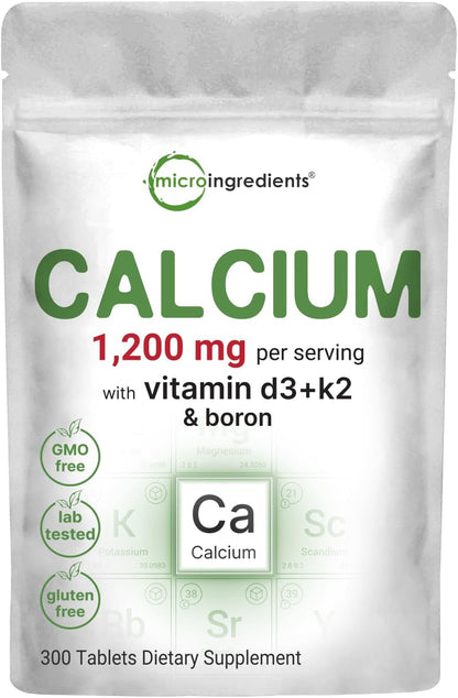 Calcium 1,200mg with Vitamin D3 & K2 – 300 Tablets | Bone, Teeth & Normal Blood Clotting Support