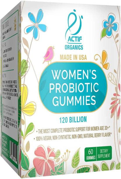 ACTIF Women's Probiotic Gummies Maximum Strength – 120 Billion CFU, 25 Strains, Vegan, Non-GM, 60 Gummies