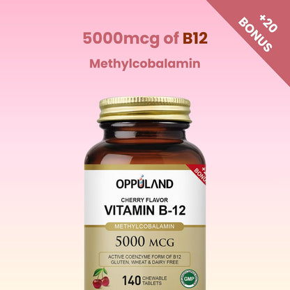 Oppuland Methyl B-12 5000mcg with Folate - Sublingual Tablets - Vegan Energy Support - 140 Tablets