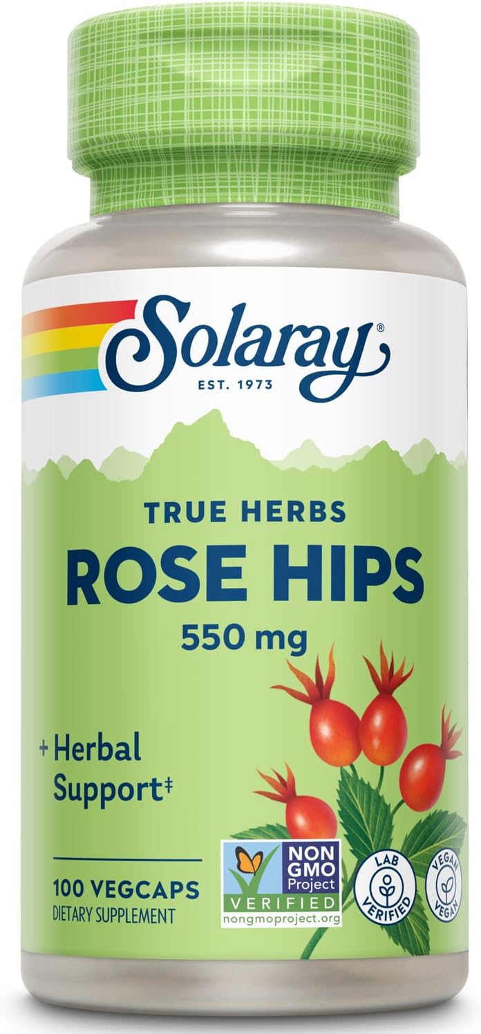 Solaray Rose Hips 550 mg - Natural Rose Hips Capsules, Source of Vitamin C, Antioxidants, and Bioflavonoids - 100 Vegan Capsules - görsel 1