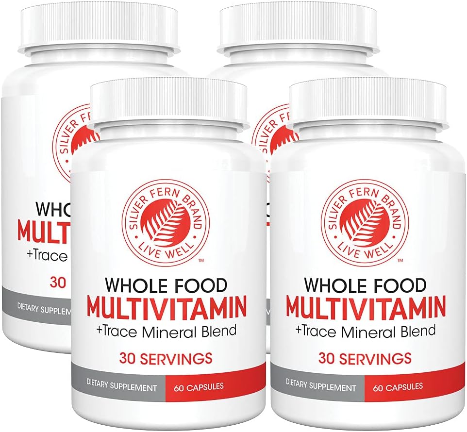 Silver Fern Whole Food Daily Multi Vitamin with Trace Mineral Blend - 4 Bottles - 120 Day Supply - Natural, Non-GM, Vegan, Zero Synthetics - görsel 1