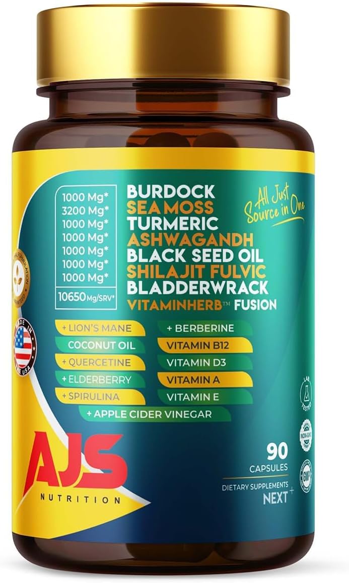 AJS Sea Moss Capsules 3200mg – Himalayan Shilajit, Black Seed Oil, Ashwagandha, Turmeric, and More (90 Capsules) - görsel 1