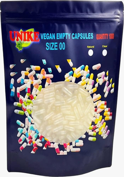 Unike Vegan Empty Capsules Size 00 - 1000 Count Plant-Based Pill Capsules