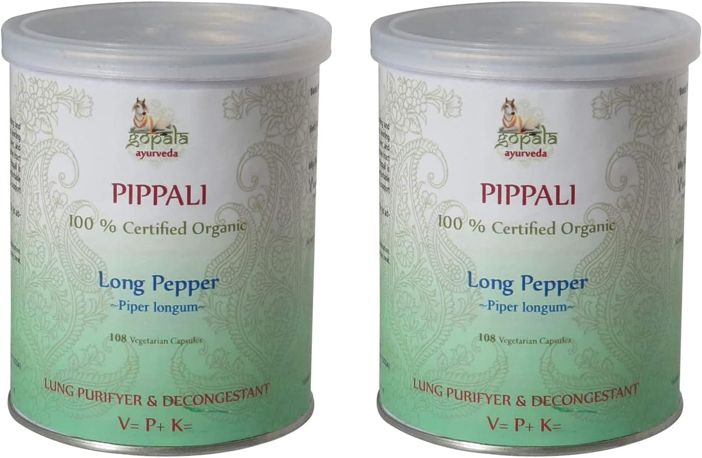 GOPALA AYURVEDA PIPPALI Capsules (USDA Certified Organic) - 108 Veg Capsules, 500mg Each (Pack of 2) - görsel 1