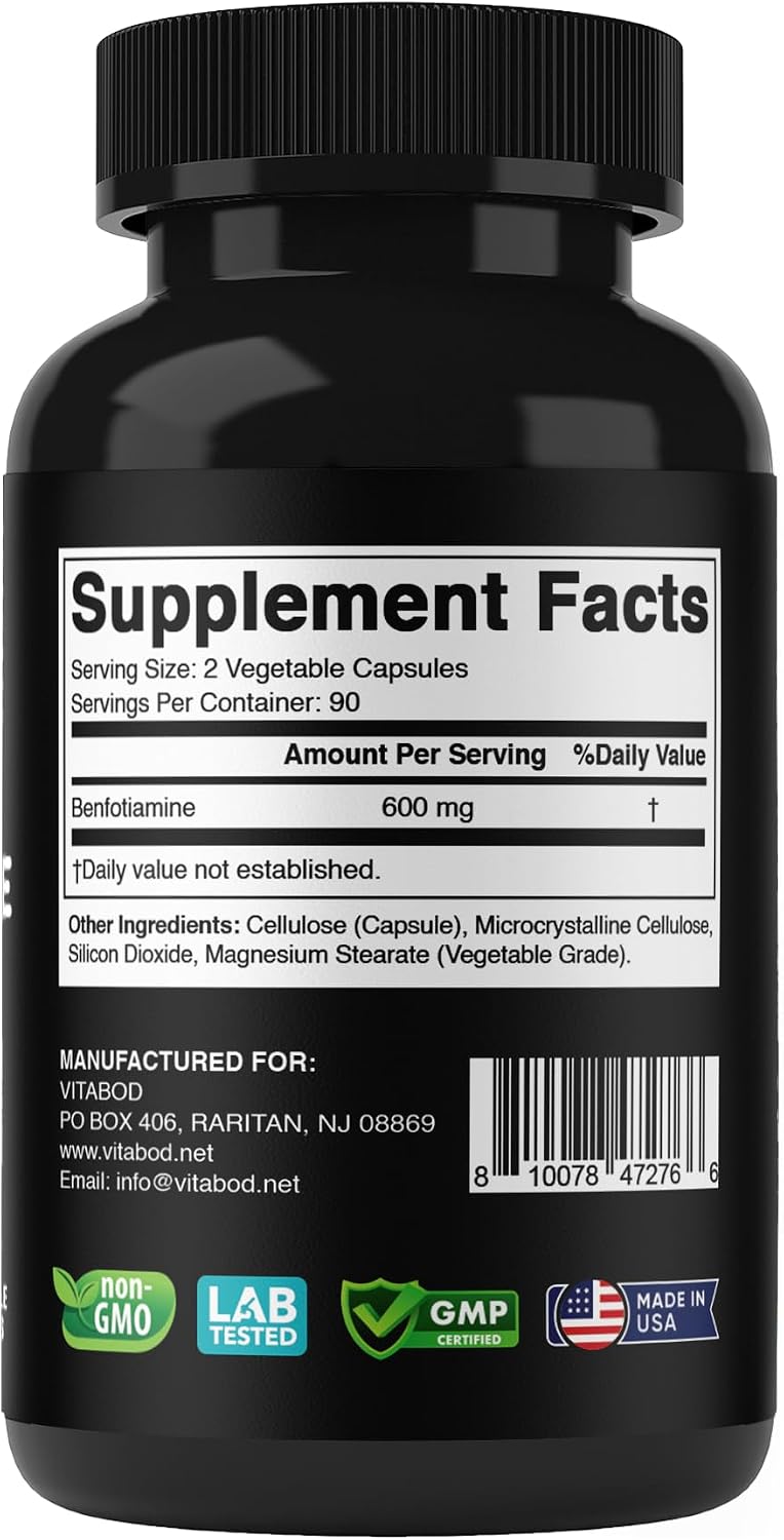 Vitabod Benfotiamine 600mg – 180 Vegetarian Capsules – Fat-Soluble Vitamin B1 Supplement - görsel 8