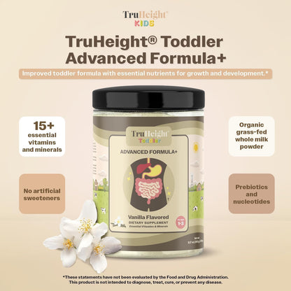 TruHeight Toddler Advanced Formula+ (Vanilla) – 16 Vitamins, Protein & Iron for Toddlers 12-36 Months