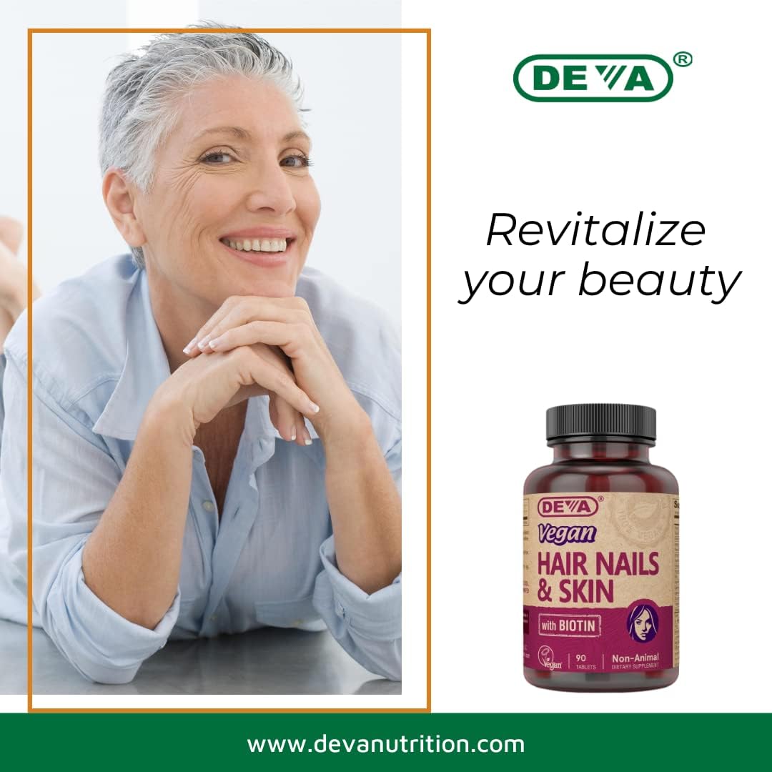 DEVA Vegan Vitamins Hair, Nails & Skin Supplement with 500 mcg Biotin, 90 Tablets (Pack of 2) - görsel 5