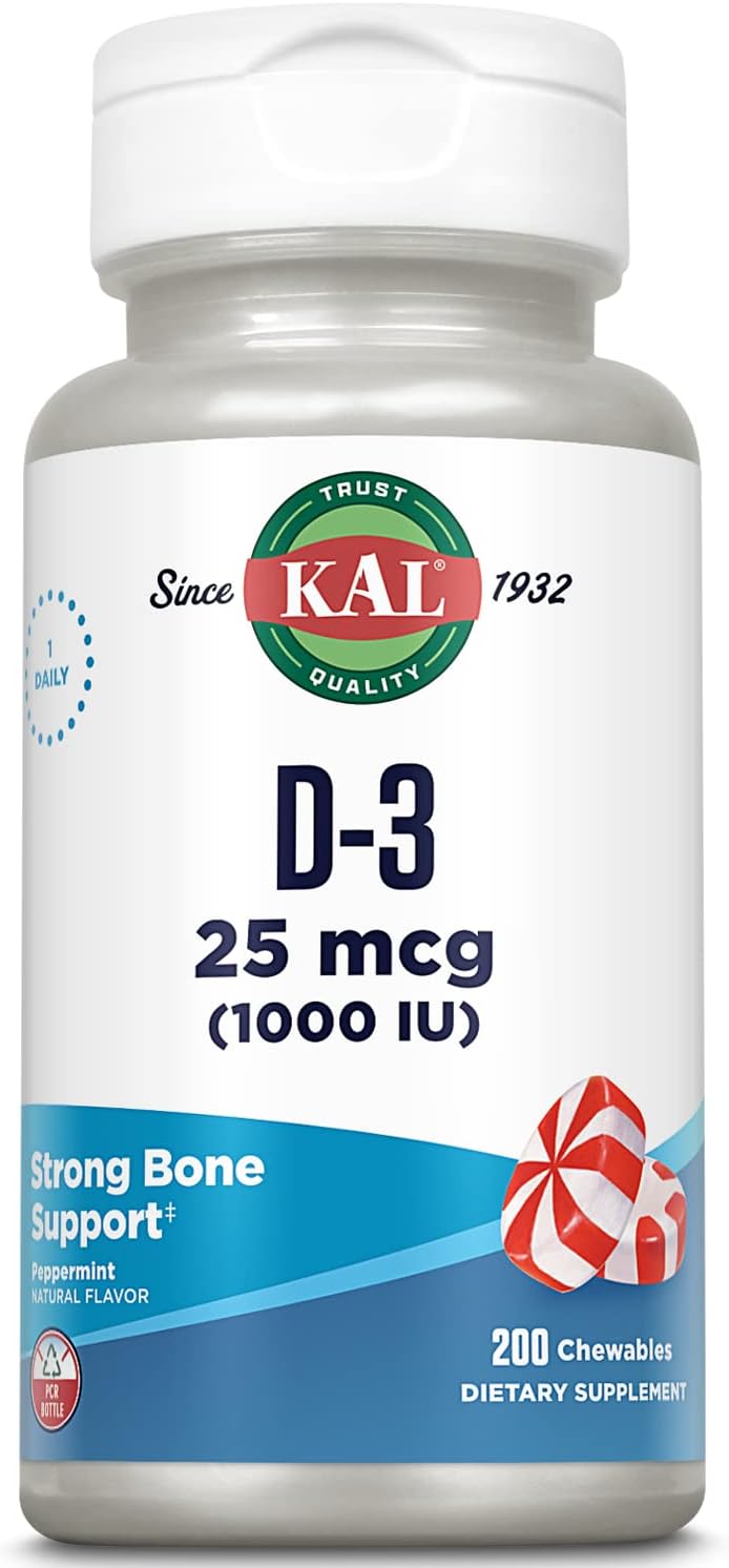 KAL Vitamin D-3 1000 IU Chewable Tablets - Peppermint Flavour - 200 Chews - görsel 1