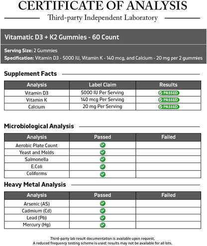 Vitamatic Vitamin D3 + K2 Gummies – 60 Count | Supports Bone, Heart & Immune Health
