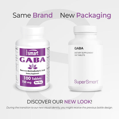 Supersmart - GABA 750mg per Day (High Strength) - Gamma-Aminobutyric Acid Supplement | Non-GM & Gluten-free - 100 Tablets