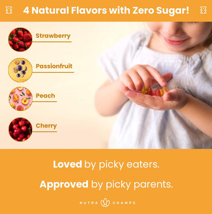 NutraChamps Children's Multivitamin Gummies – Sugar Free 120 Gummy Vitamins for Kids, Vegan & Non-GMO (Strawberry, Passionfruit, Peach & Cherry)