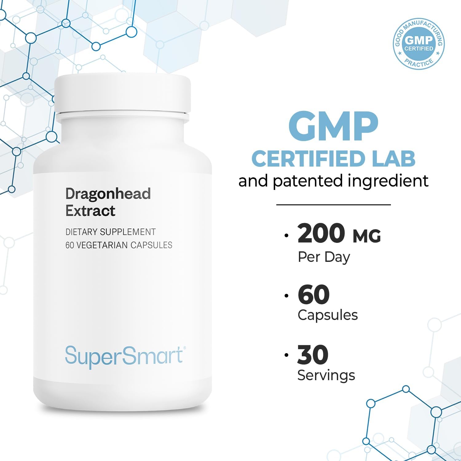 Supersmart Dragonhead Extract 200mg per Day (Patented DracoBelle) - Non-GM & Gluten-free - 60 Vegetarian Capsules - görsel 5