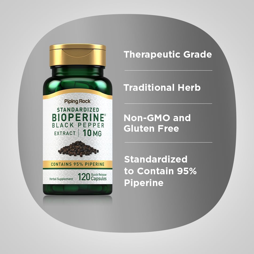 Piping Rock Bioperine Supplement 10mg | 120 Capsules | Black Pepper Extract | 95% Piperine | Gluten-free, Non-GM - görsel 4