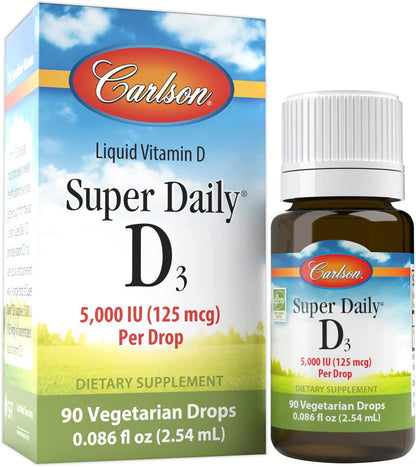 Carlson Super Daily D3 5,000 IU (125 mcg) per Drop, Vitamin D Drops, Unflavoured, 90 Drops
