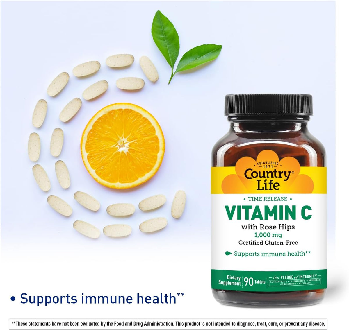 Country Life Vitamin C 1000 mg with Rose Hips – Time Release – 90 Tablets - görsel 2