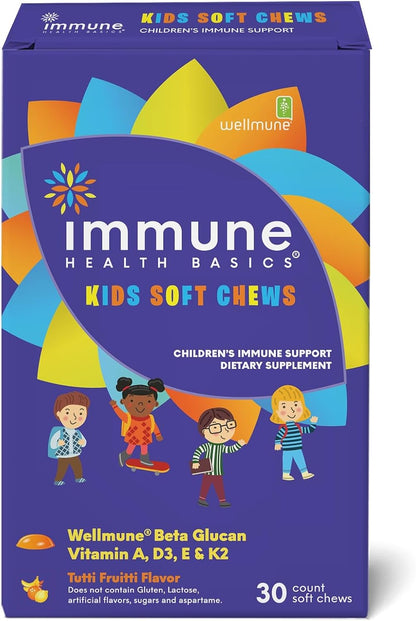 Children's Soft Chews with Wellmune® | Natural Beta Glucan Supplement for Immune Support & Daily Wellness | Free from Common Allergens & No Added Sugar | Tutti-Frutti Flavour, 30 Chews