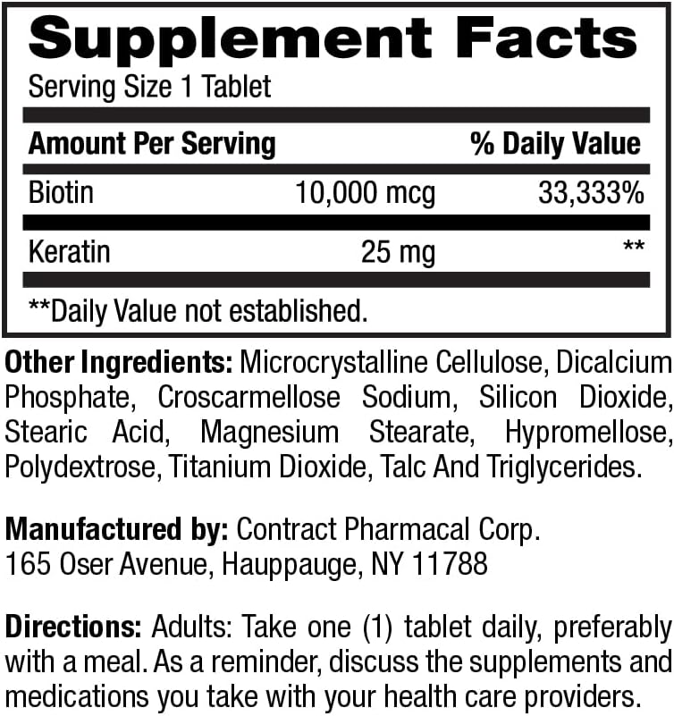 Earth's Splendor Biotin 10,000 mcg + Keratin 25 mg – Hair, Skin and Nails Support - görsel 2