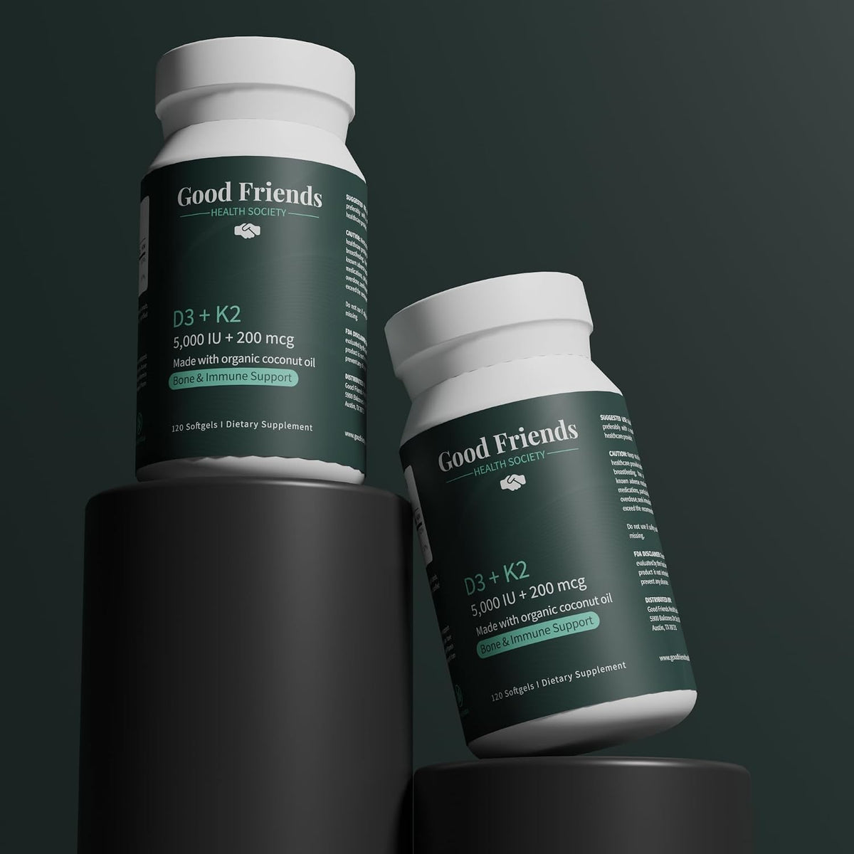 Good Friends Health - Vitamin D3 5000 IU + Vitamin K2 200 mcg - Bone and Immune Support - Organic Coconut Oil - 120 Soft gel capsules - görsel 2
