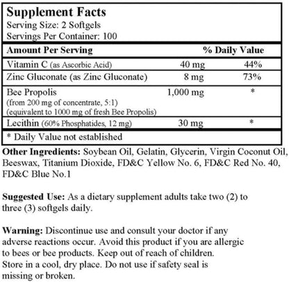 Nu-Health Super III Natural Bee Propolis, Vitamin C & Zinc, 200 Soft gel capsules