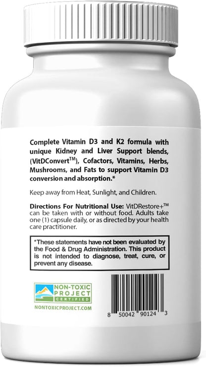 True Cellular Formulae VITDRestore+ - Vitamin D3 + K2 with Liver and Kidney Support, Vegan, Non-GMO
