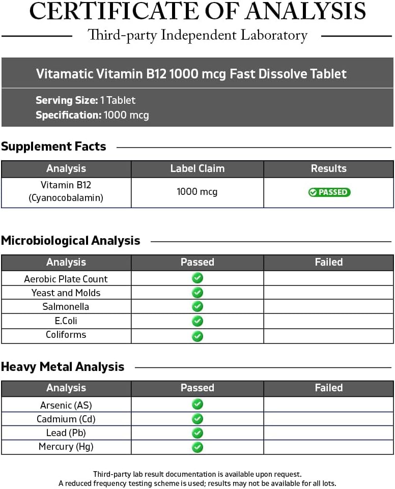 Vitamatic Vitamin B12 1000 mcg Fast Dissolving Tablets, Natural Berry Flavour, 365 Count - görsel 8
