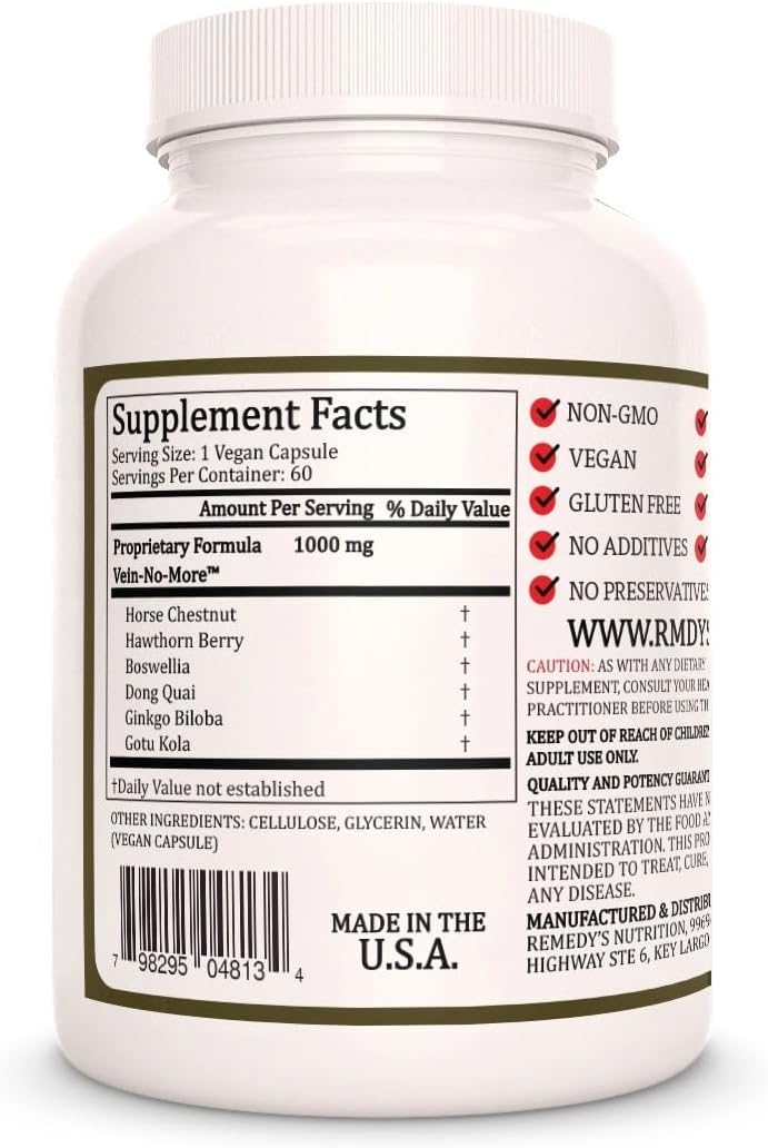 Vein No More - Herbal Food Supplement, 1000 mg, 60 Vegan Capsules - görsel 2