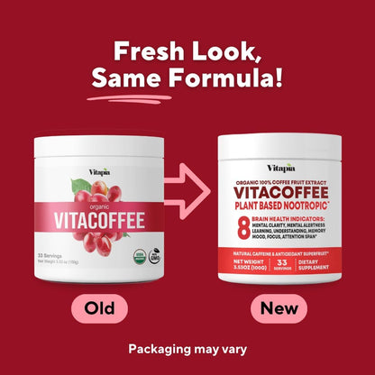Vitacoffee Coffee Fruit Powder for Alertness, Concentration, and Antioxidant Support – 100g (33-Day Supply) – Non-GM, Gluten-Free, Vegan