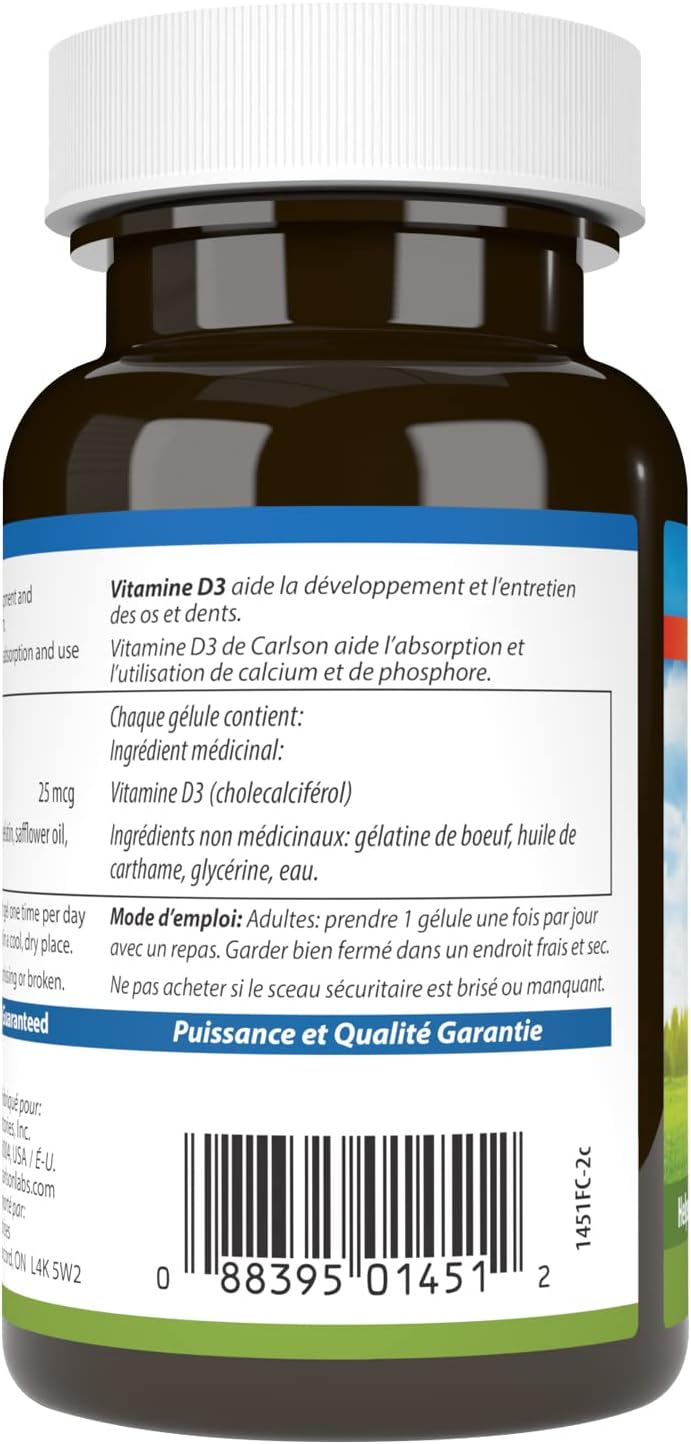 Carlson Vitamin D3 1000 IU, 100 Softgels - görsel 3