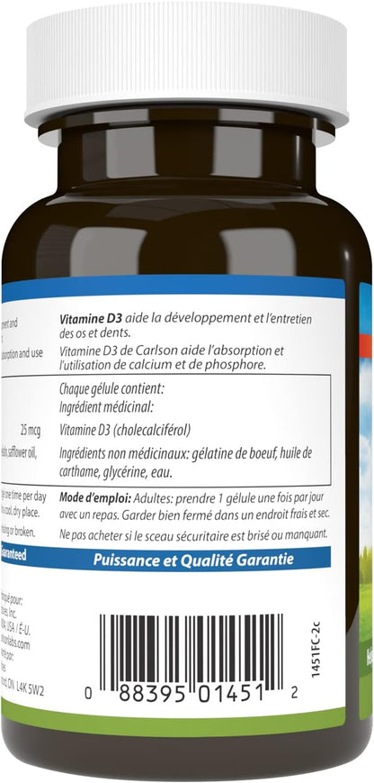 Carlson Vitamin D3 1000 IU, 100 Softgels