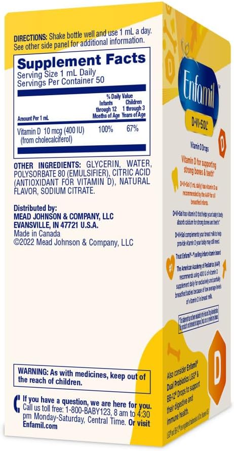 Enfamil D-Vi-Sol Vitamin D Liquid Supplement Drops for Infants, 50 ml Dropper Bottle, Pack of 3 - görsel 8