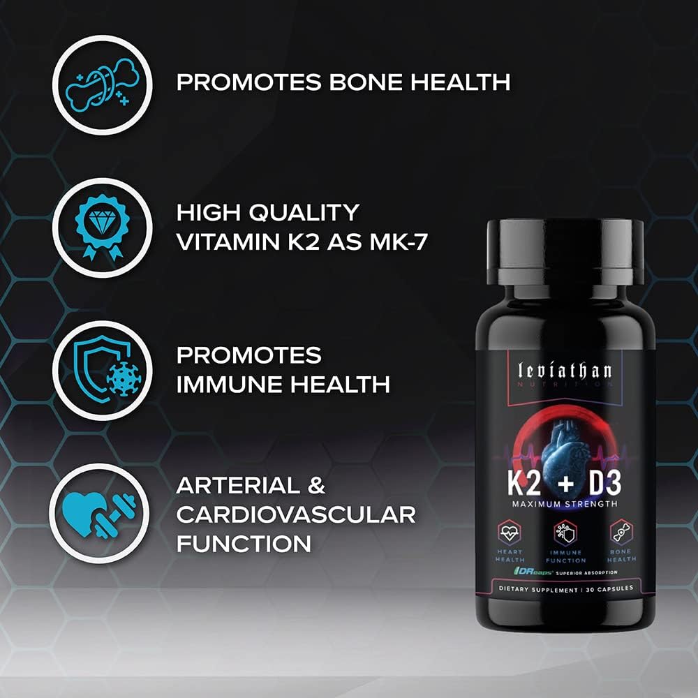 Leviathan Nutrition Vitamin D3 K2 2-in-1 Formula | 360 mcg Vitamin K2 (MK-7) + 5000 IU Vitamin D3 Vegan Organic Extra Strength - görsel 1