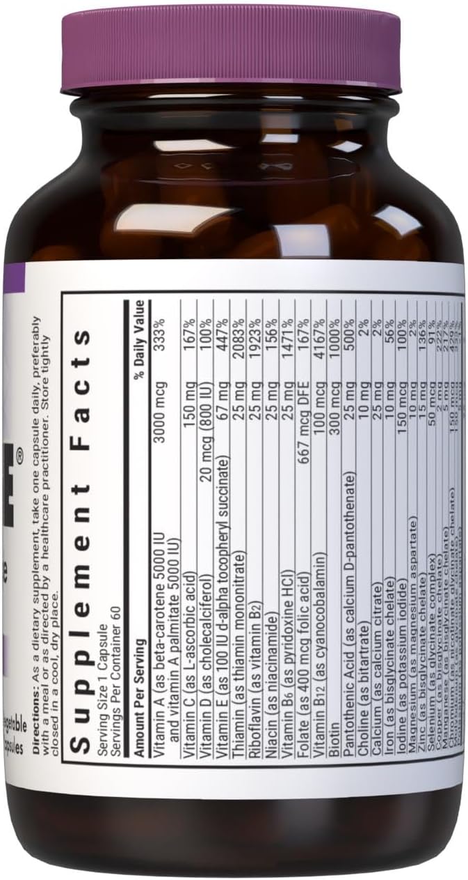 Bluebonnet Nutrition Mult One with Iron – Daily Multivitamin, 60 Vegetable Capsules - görsel 2