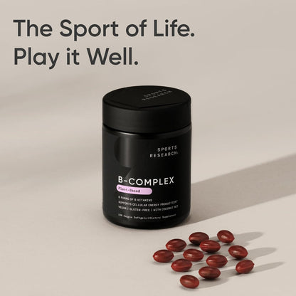 Sports Research Vitamin B-Complex - Full Spectrum B Vitamins with Methylated B12 & Folate, 120 Vegan Softgels