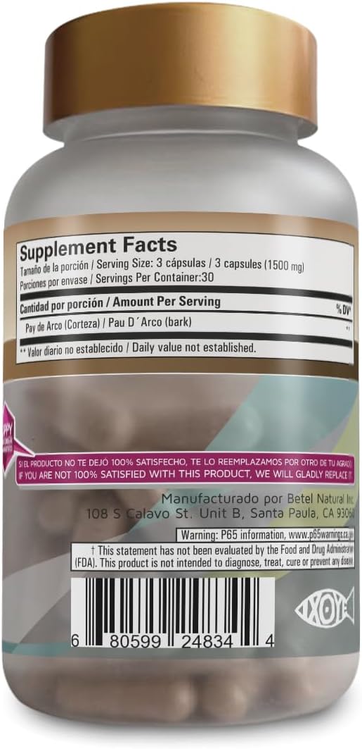 Betel Natural Pau d'Arco Capsules – 1500 mg for Immune Support - görsel 2