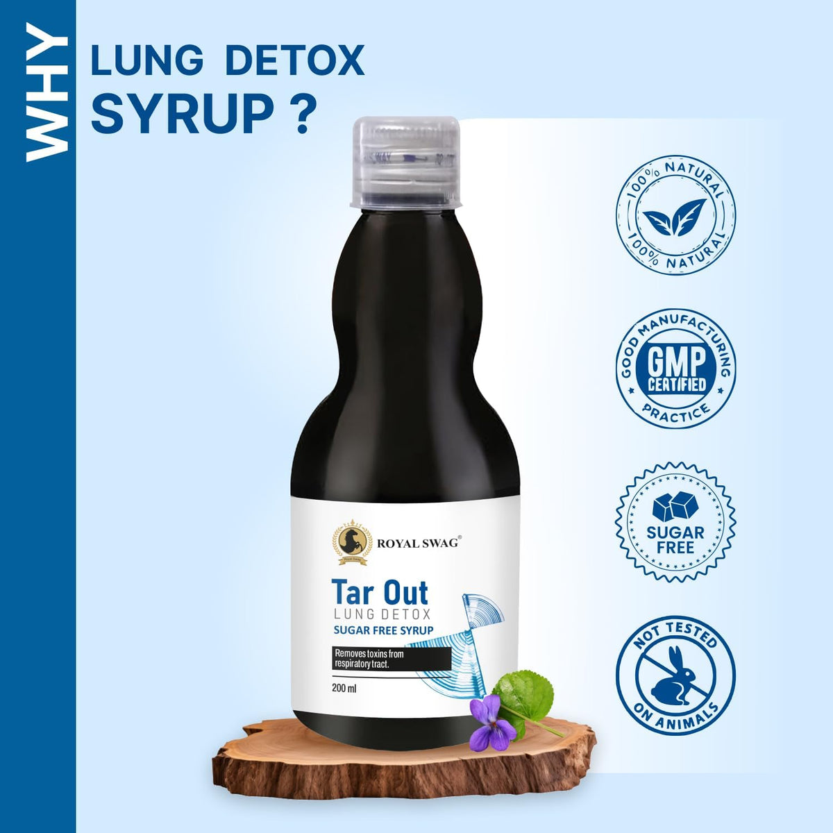 ROYAL SWAG Ayurvedic Lung Detox Syrup - Herbal Supplement with Tulsi, Mulethi, Vasava, Pippali, Turmeric - Sugar Free Lung Cleansing Syrup 200 ml - görsel 6