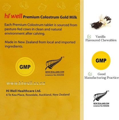 Hi Well Premium Grass-Fed Colostrum Gold Milk - 200 Tablets