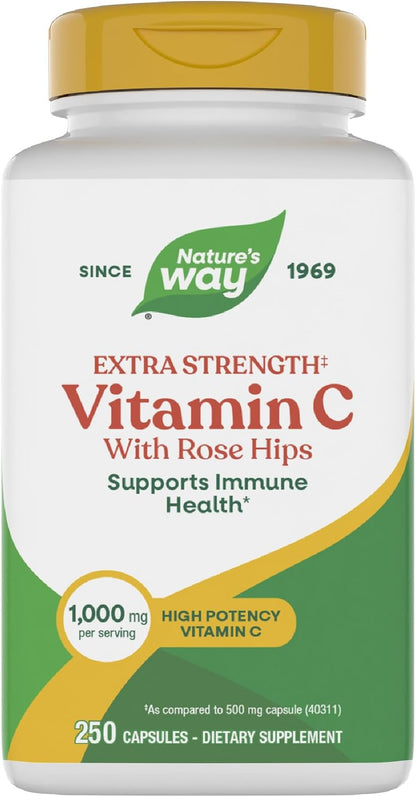 Nature's Way Vitamin C-500 with Rosehips, 1000 mg per Serving, 100 Capsules